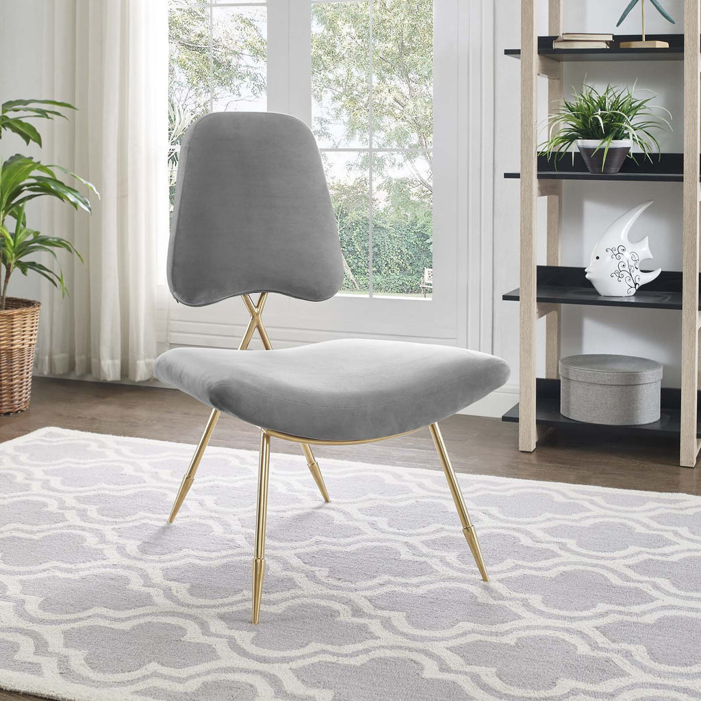 Ponder Performance Velvet Lounge Chair in Gray