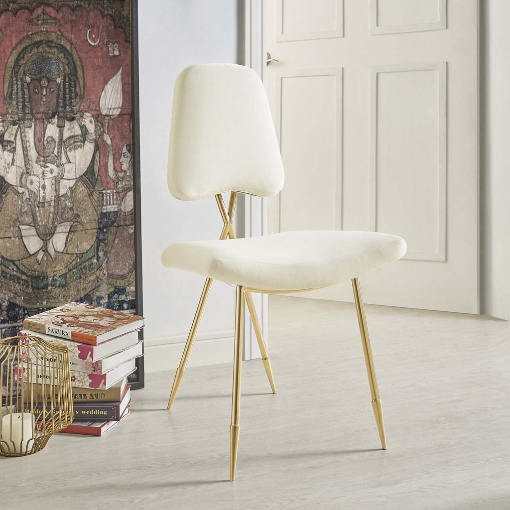 Ponder Performance Velvet Dining Side Chair in Ivory