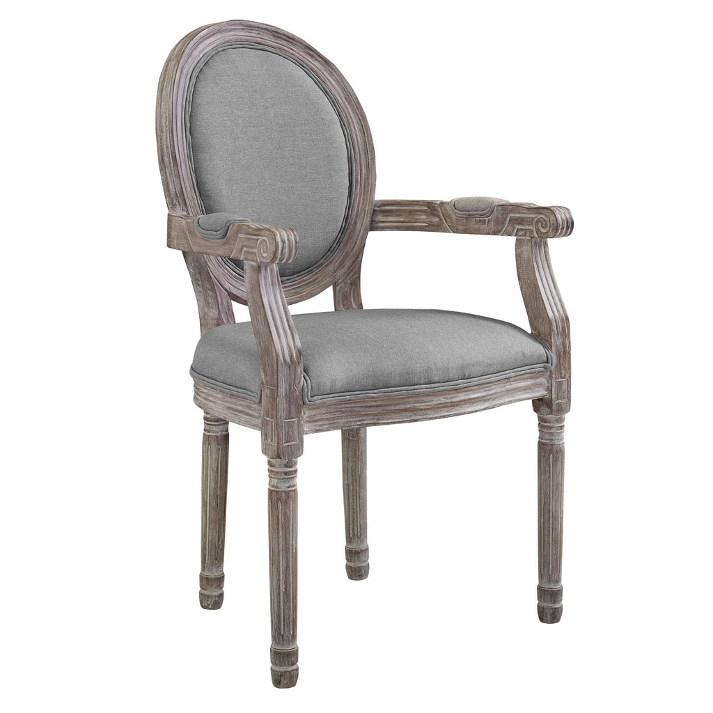 Emanate Vintage French Upholstered Fabric Dining Armchair in Light Gray