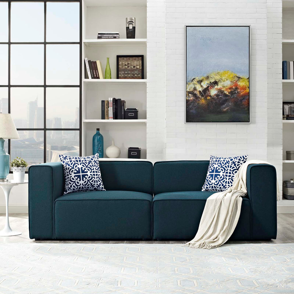 Mingle 2 Piece Upholstered Fabric Sectional Sofa Set in Blue