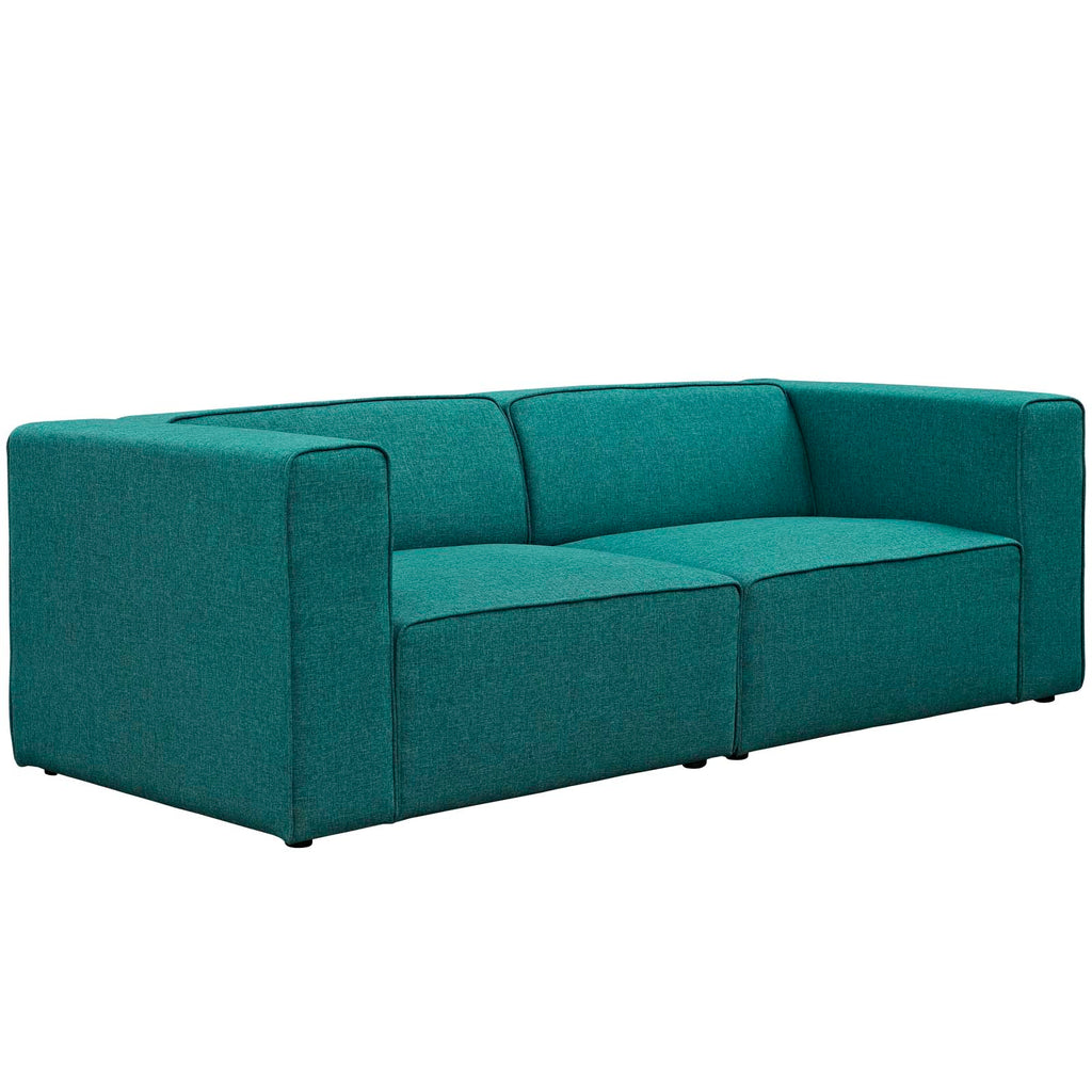 Mingle 2 Piece Upholstered Fabric Sectional Sofa Set in Teal