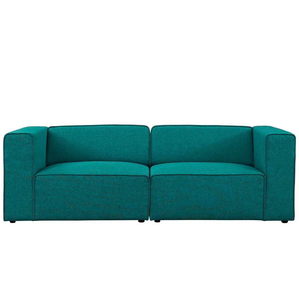 Mingle 2 Piece Upholstered Fabric Sectional Sofa Set in Teal