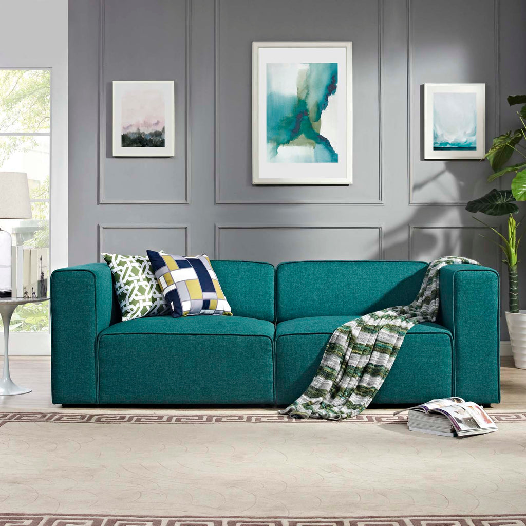 Mingle 2 Piece Upholstered Fabric Sectional Sofa Set in Teal