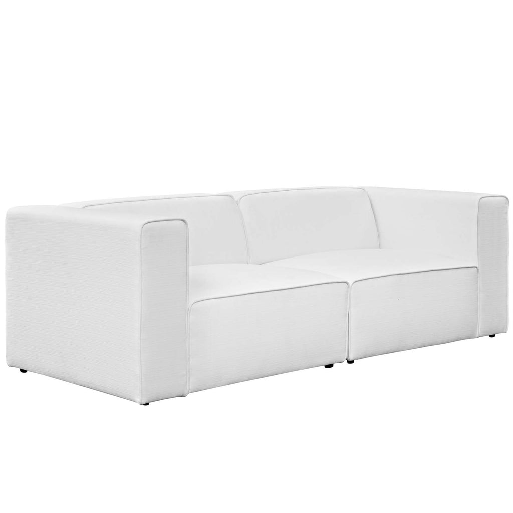 Mingle 2 Piece Upholstered Fabric Sectional Sofa Set in White