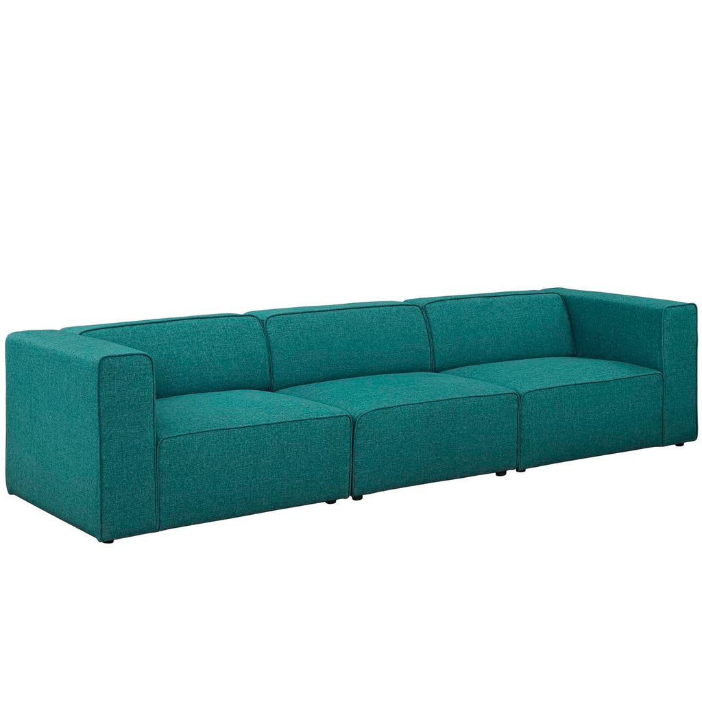 Mingle 3 Piece Upholstered Fabric Sectional Sofa Set in Teal