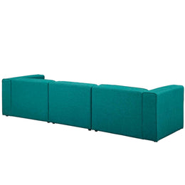 Mingle 3 Piece Upholstered Fabric Sectional Sofa Set in Teal