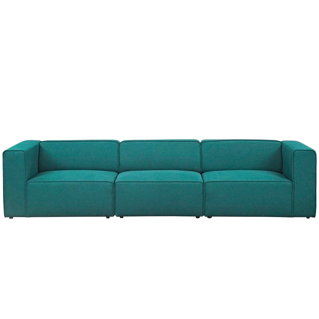 Mingle 3 Piece Upholstered Fabric Sectional Sofa Set in Teal