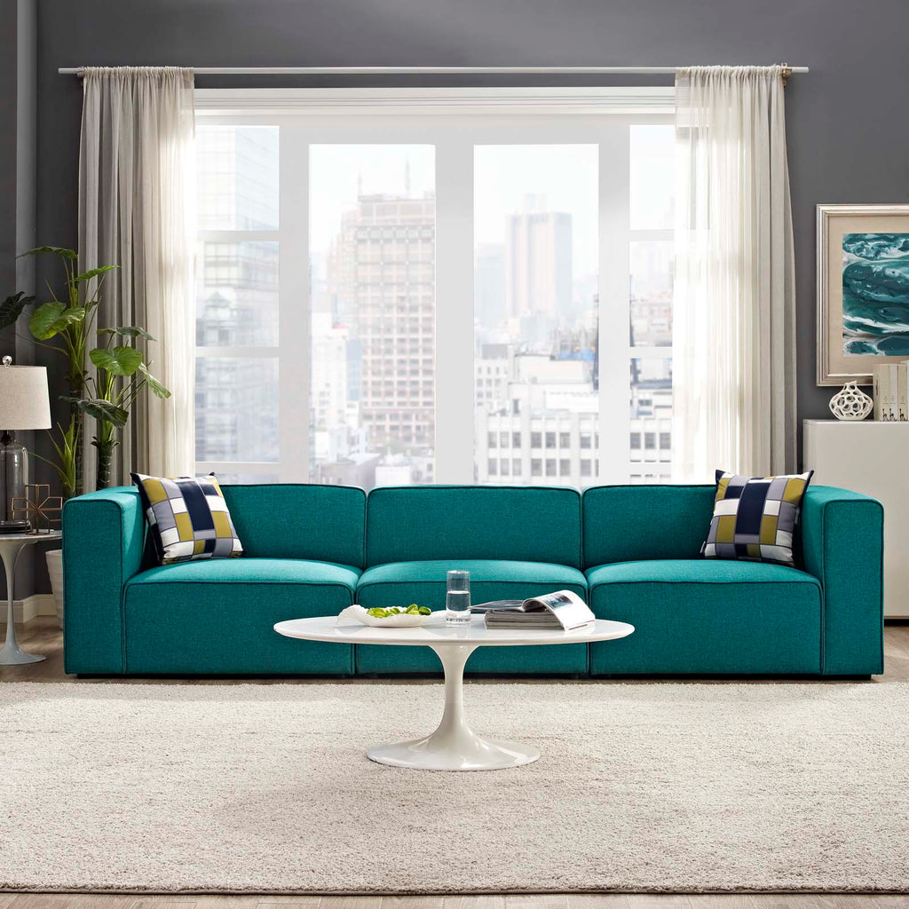 Mingle 3 Piece Upholstered Fabric Sectional Sofa Set in Teal