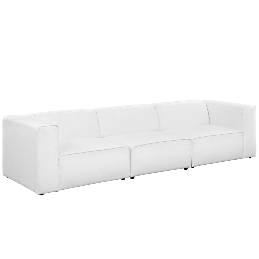 Mingle 3 Piece Upholstered Fabric Sectional Sofa Set in White