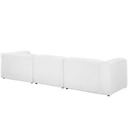 Mingle 3 Piece Upholstered Fabric Sectional Sofa Set in White