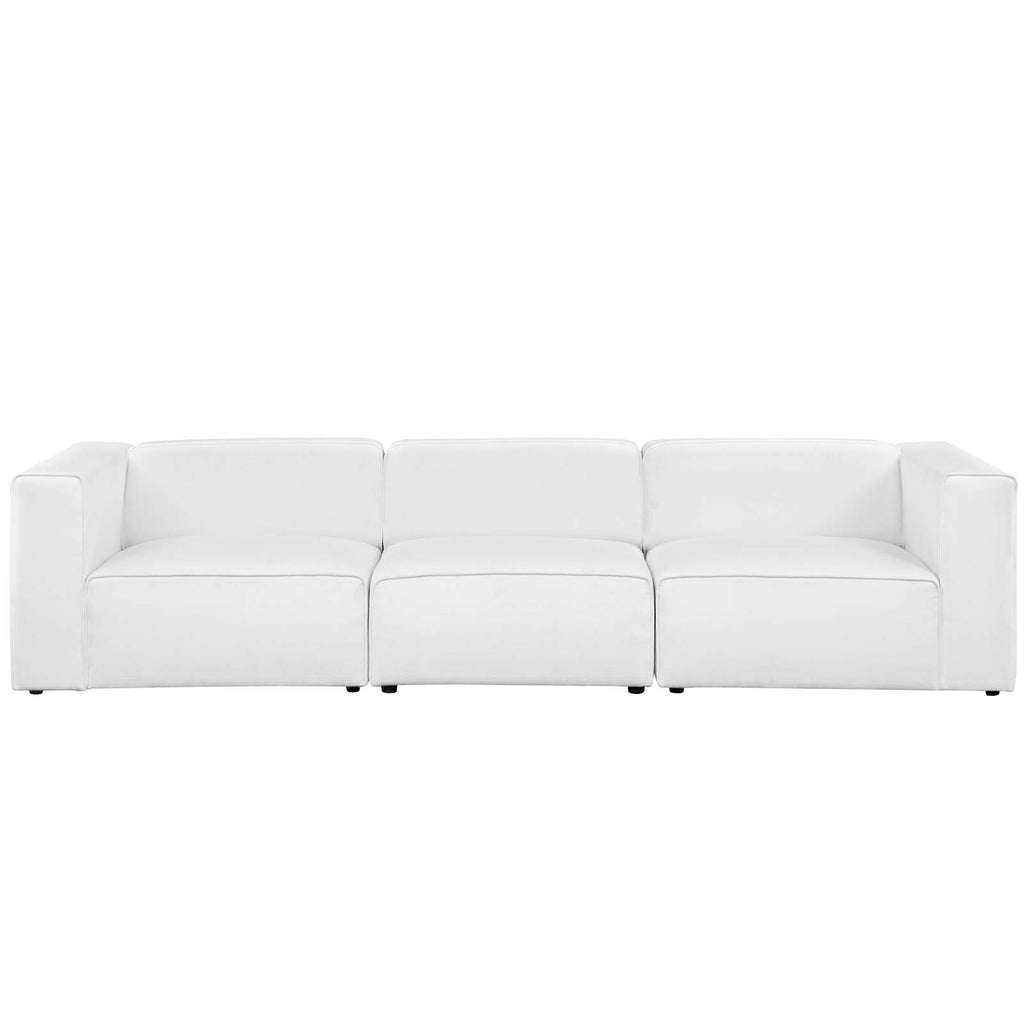 Mingle 3 Piece Upholstered Fabric Sectional Sofa Set in White