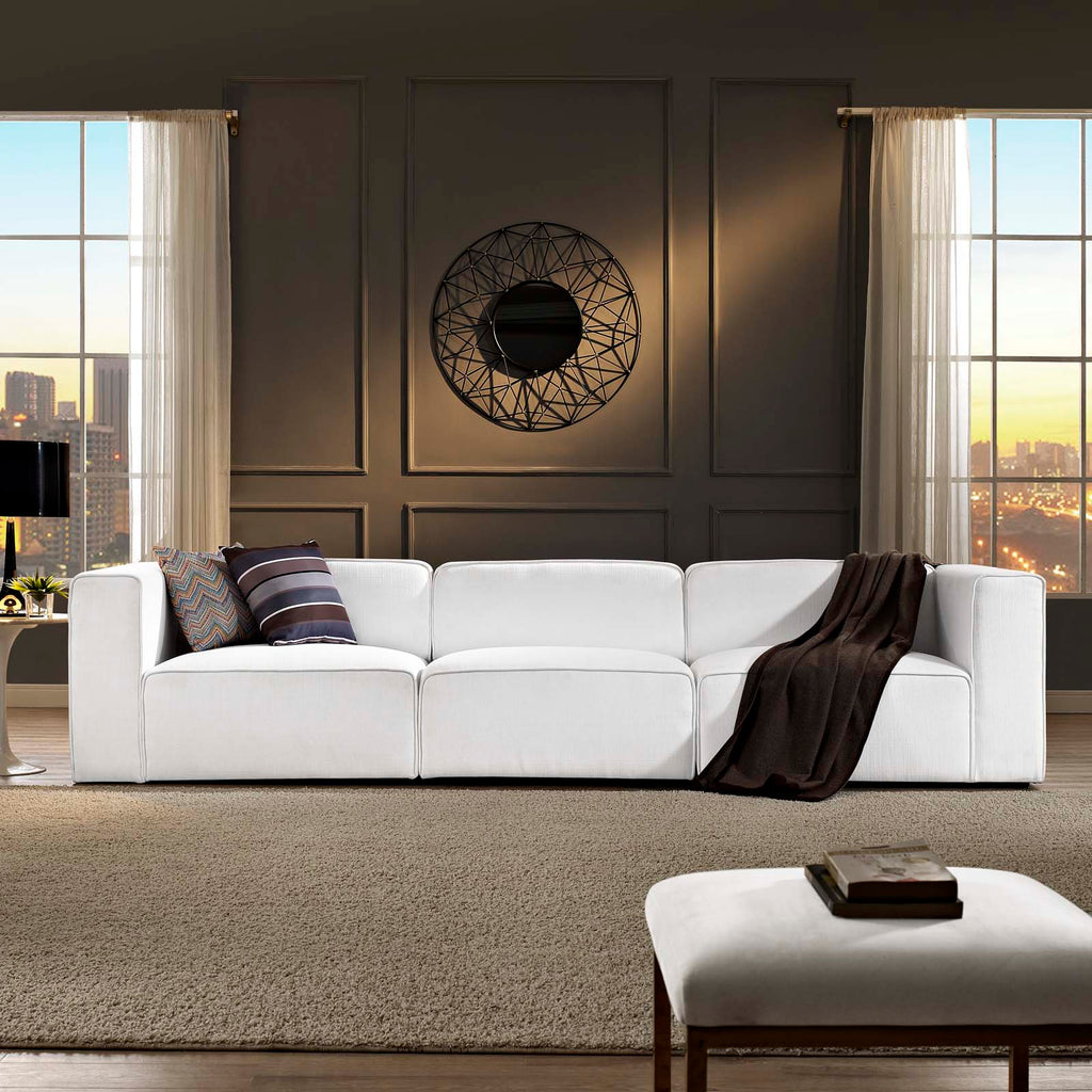 Mingle 3 Piece Upholstered Fabric Sectional Sofa Set in White