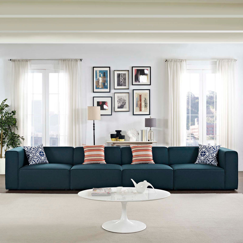 Mingle 4 Piece Upholstered Fabric Sectional Sofa Set in Blue-2