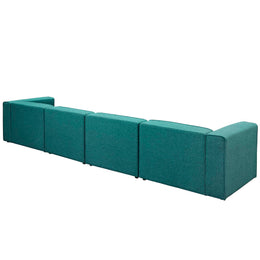 Mingle 4 Piece Upholstered Fabric Sectional Sofa Set in Teal-2