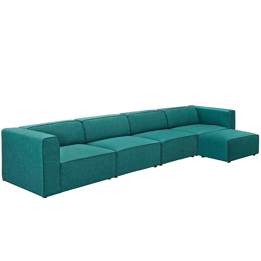 Mingle 5 Piece Upholstered Fabric Sectional Sofa Set in Teal-2