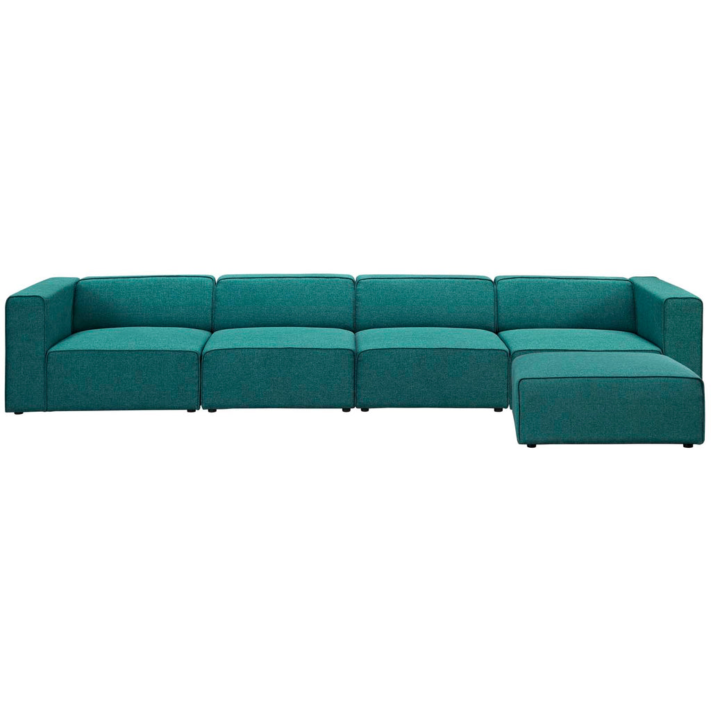 Mingle 5 Piece Upholstered Fabric Sectional Sofa Set in Teal-2