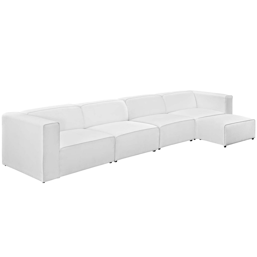 Mingle 5 Piece Upholstered Fabric Sectional Sofa Set in White-2