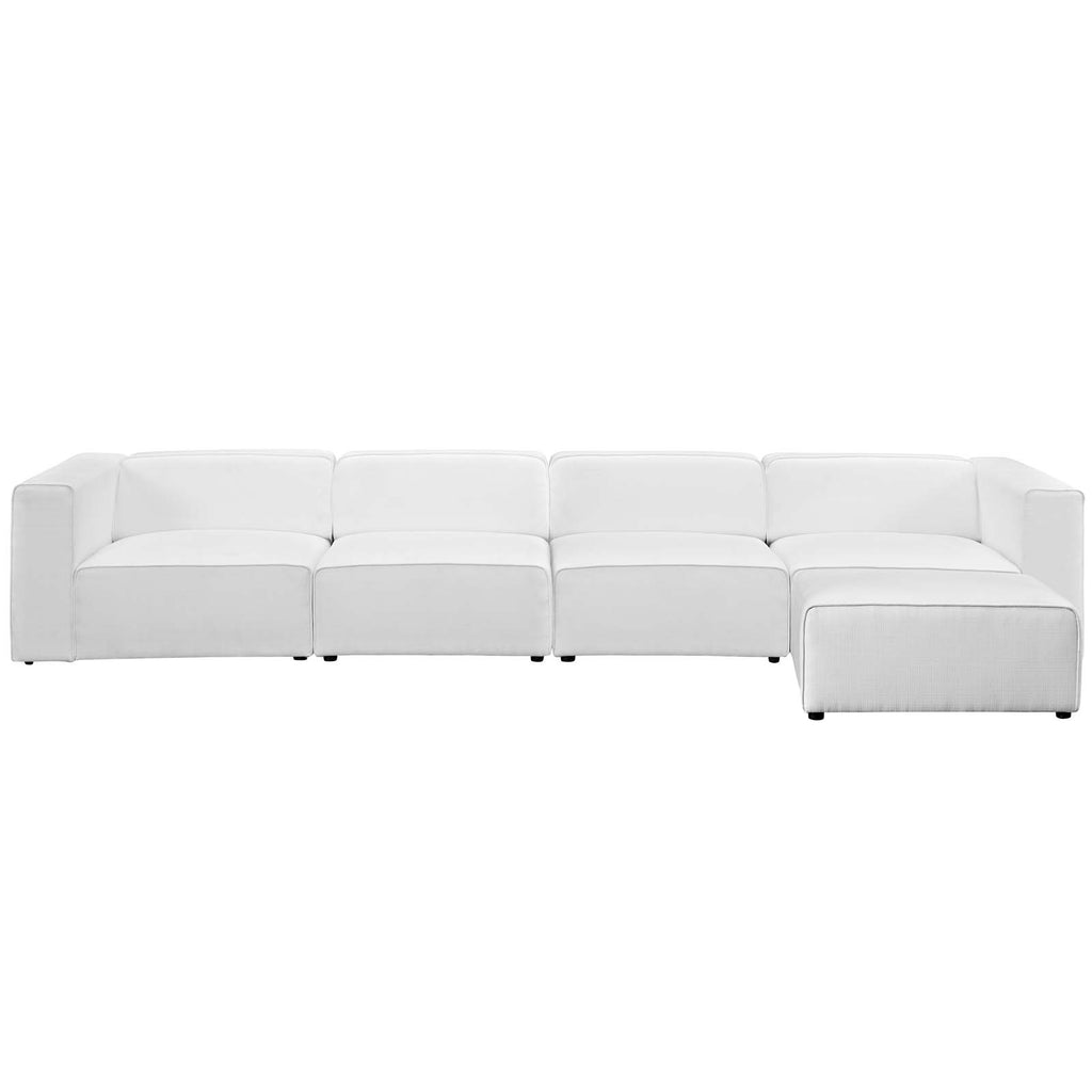 Mingle 5 Piece Upholstered Fabric Sectional Sofa Set in White-2