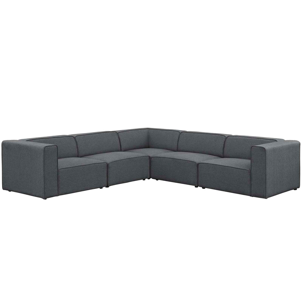 Mingle 5 Piece Upholstered Fabric Sectional Sofa Set in Gray-1