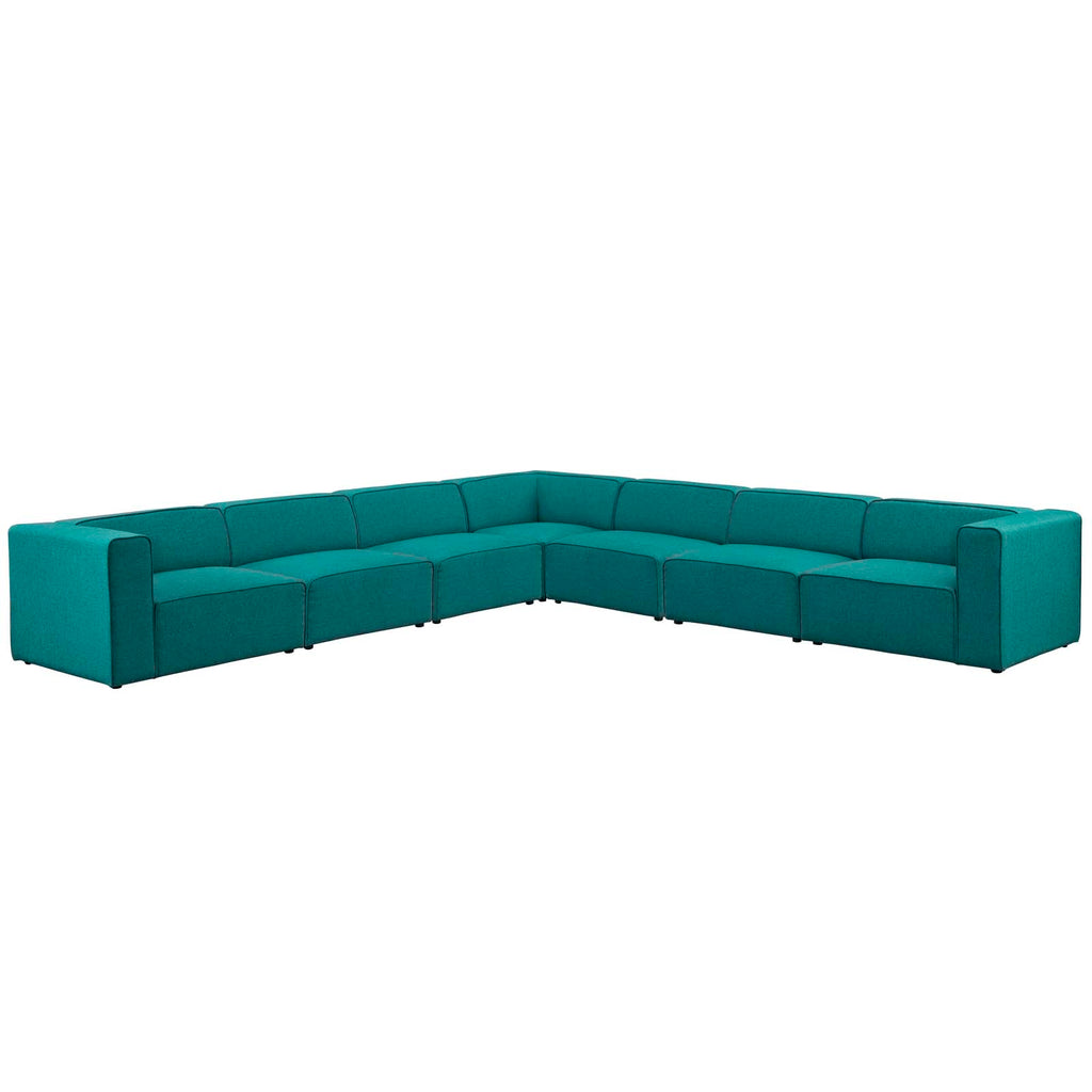 Mingle 7 Piece Upholstered Fabric Sectional Sofa Set in Teal-2