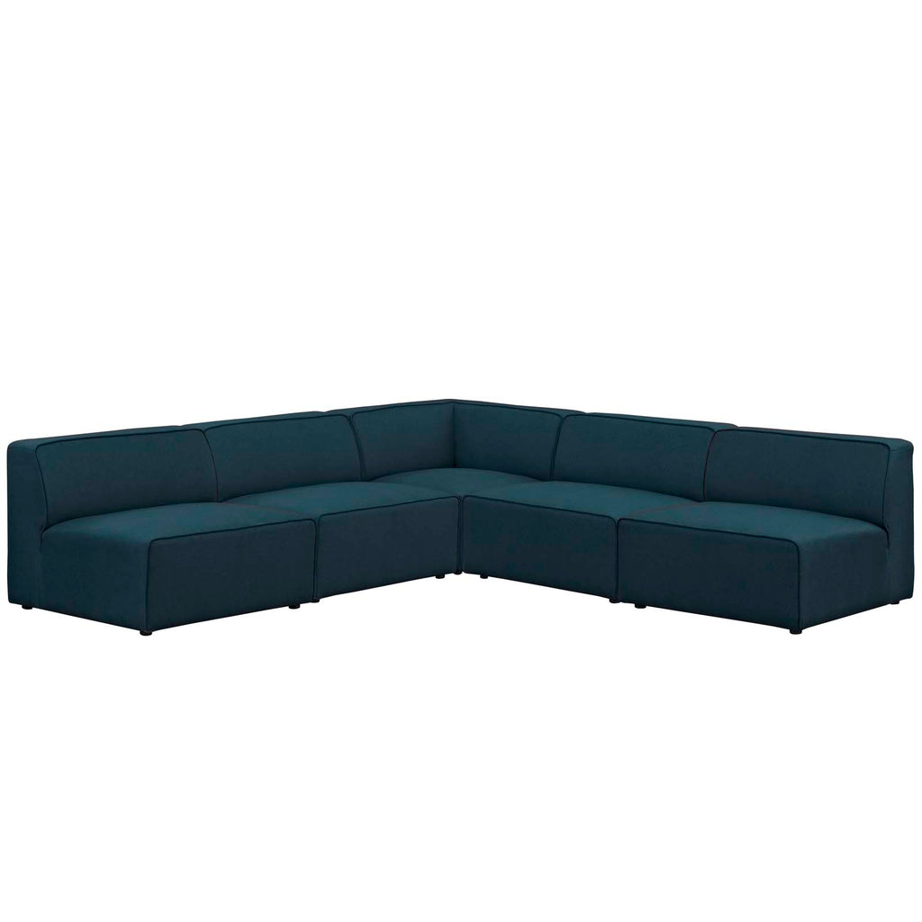 Mingle 5 Piece Upholstered Fabric Armless Sectional Sofa Set in Blue