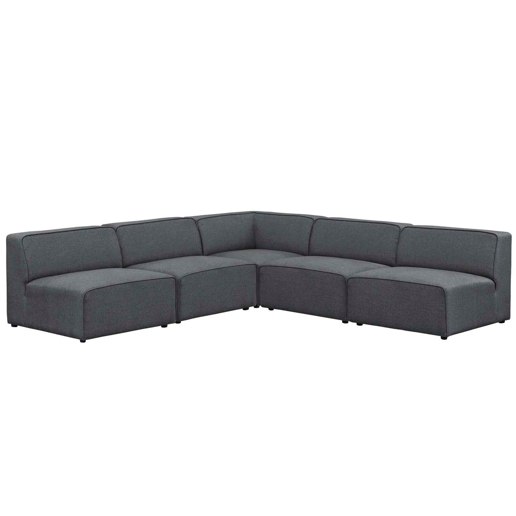 Mingle 5 Piece Upholstered Fabric Armless Sectional Sofa Set in Gray