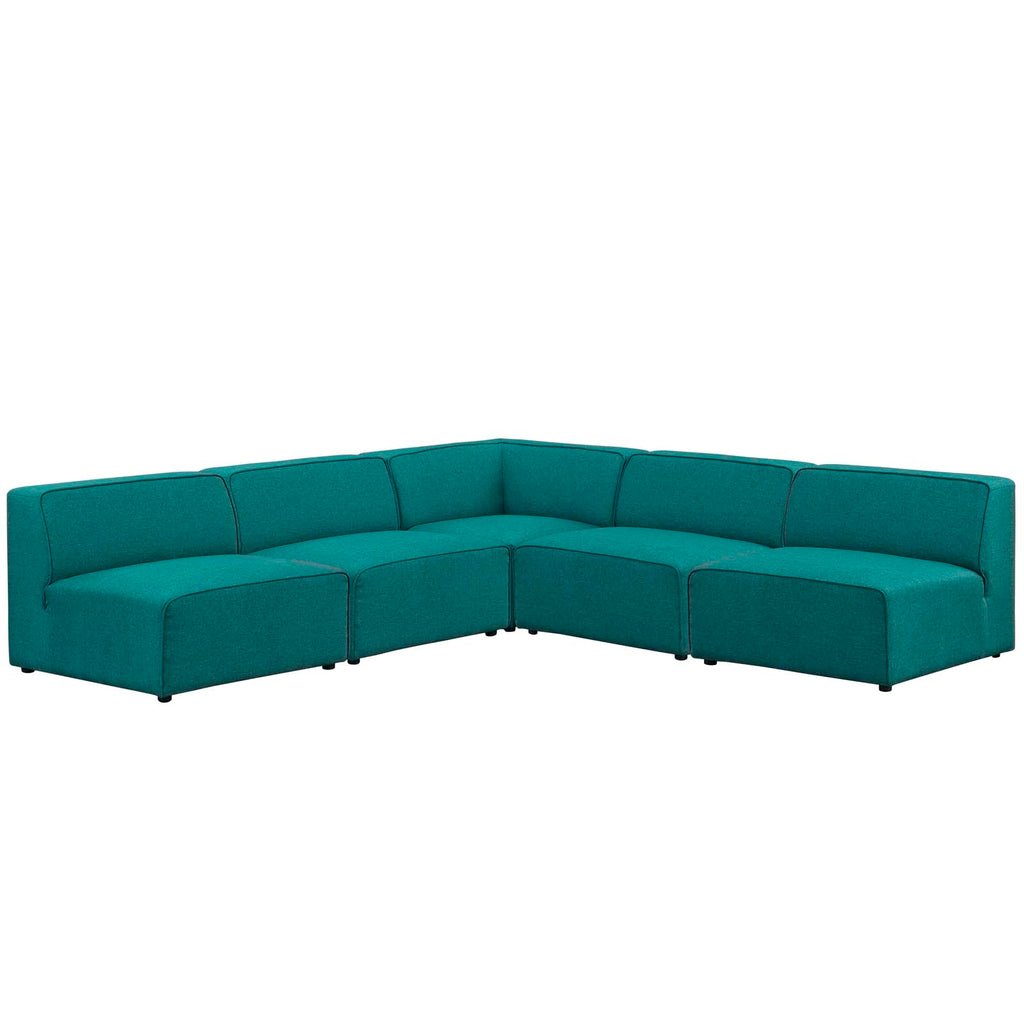 Mingle 5 Piece Upholstered Fabric Armless Sectional Sofa Set in Teal