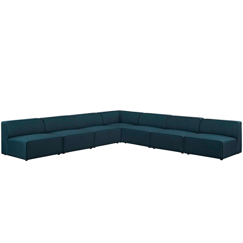 Mingle 7 Piece Upholstered Fabric Sectional Sofa Set in Blue-1