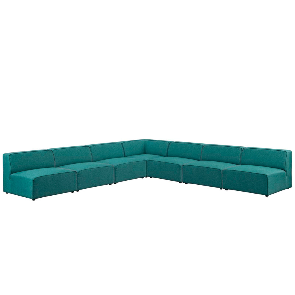 Mingle 7 Piece Upholstered Fabric Sectional Sofa Set in Teal-1