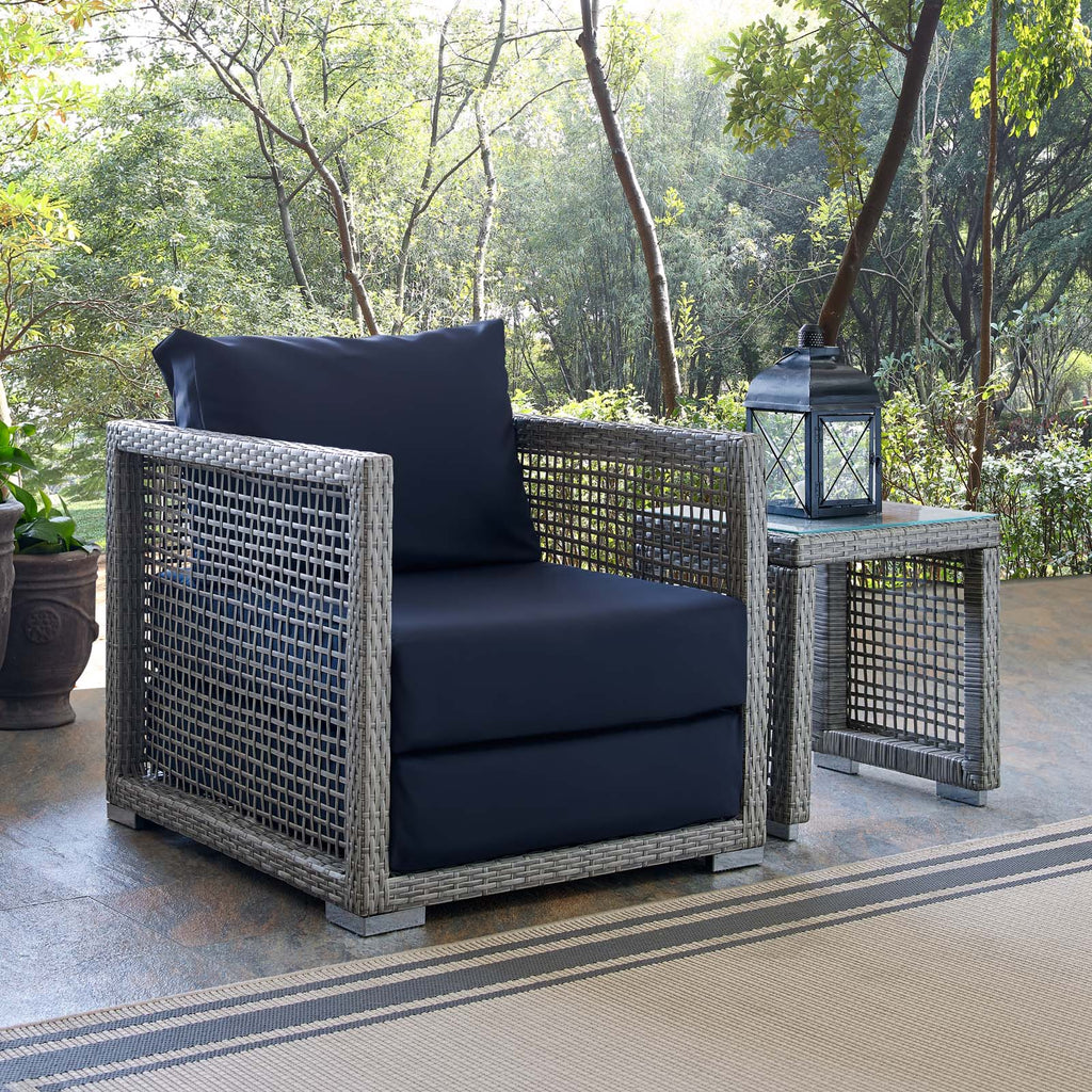 Aura Rattan Outdoor Patio Armchair in Gray Navy