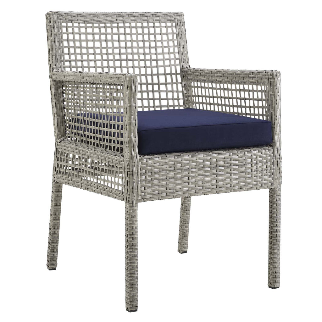 Aura Outdoor Patio Wicker Rattan Dining Armchair in Gray Navy