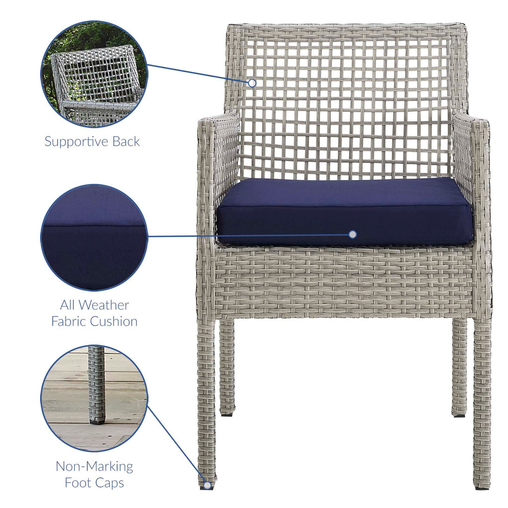 Aura Outdoor Patio Wicker Rattan Dining Armchair in Gray Navy