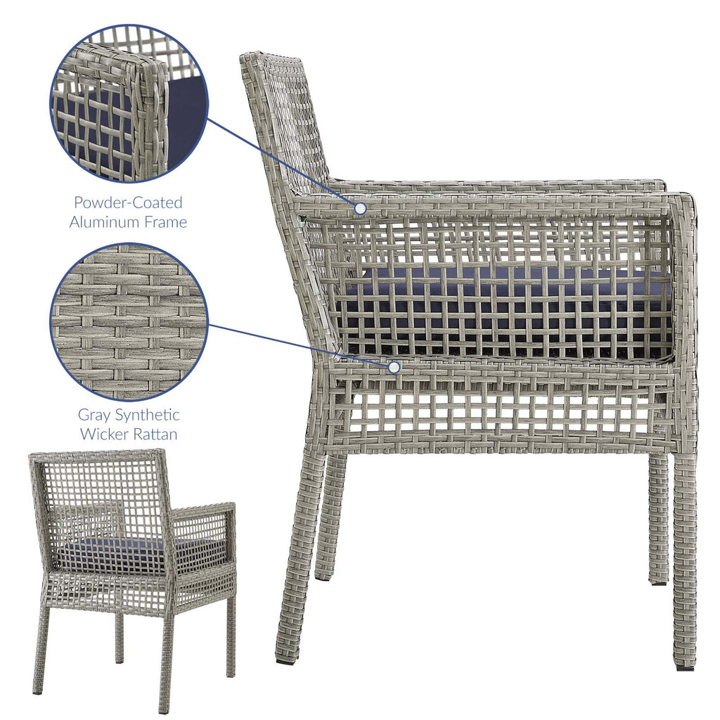 Aura Outdoor Patio Wicker Rattan Dining Armchair in Gray Navy