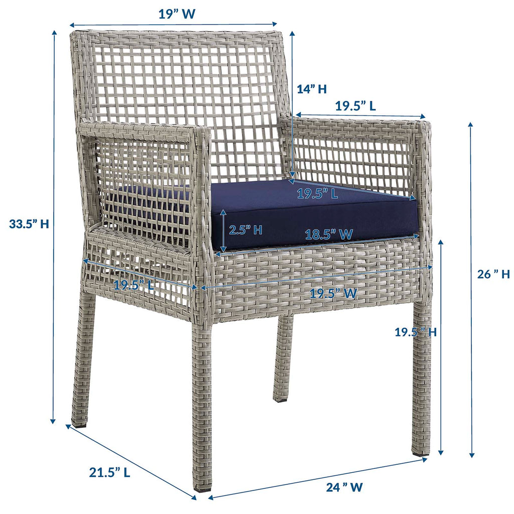 Aura Outdoor Patio Wicker Rattan Dining Armchair in Gray Navy