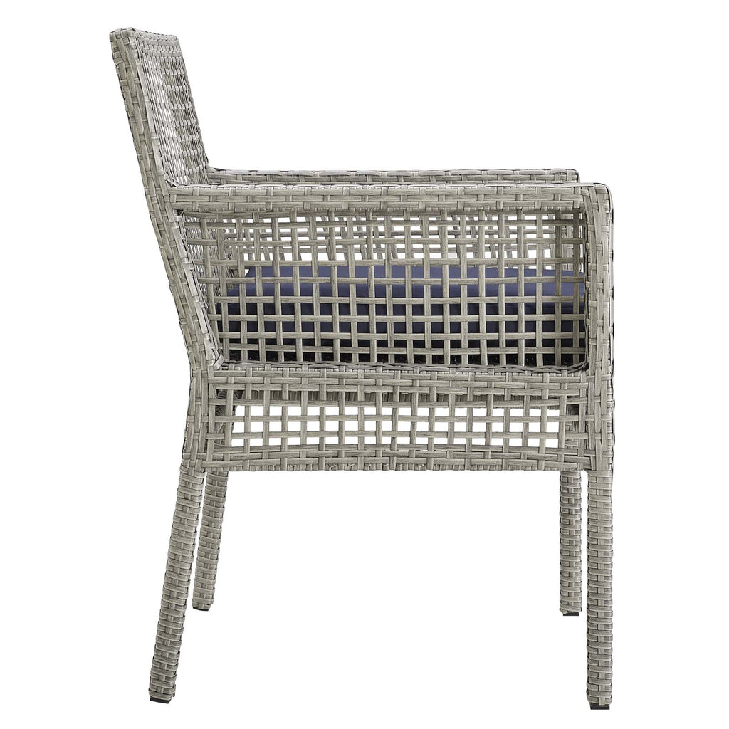 Aura Outdoor Patio Wicker Rattan Dining Armchair in Gray Navy