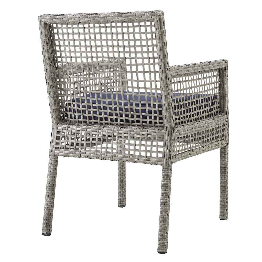 Aura Outdoor Patio Wicker Rattan Dining Armchair in Gray Navy