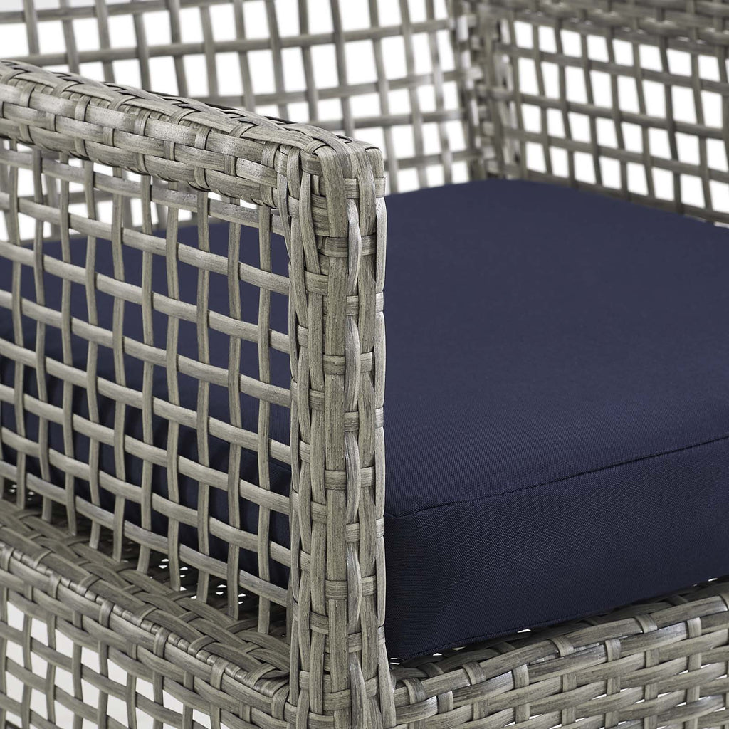 Aura Outdoor Patio Wicker Rattan Dining Armchair in Gray Navy