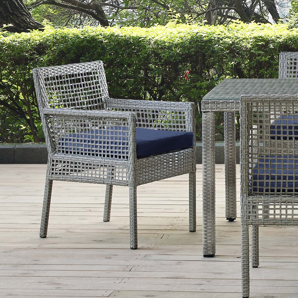 Aura Outdoor Patio Wicker Rattan Dining Armchair in Gray Navy