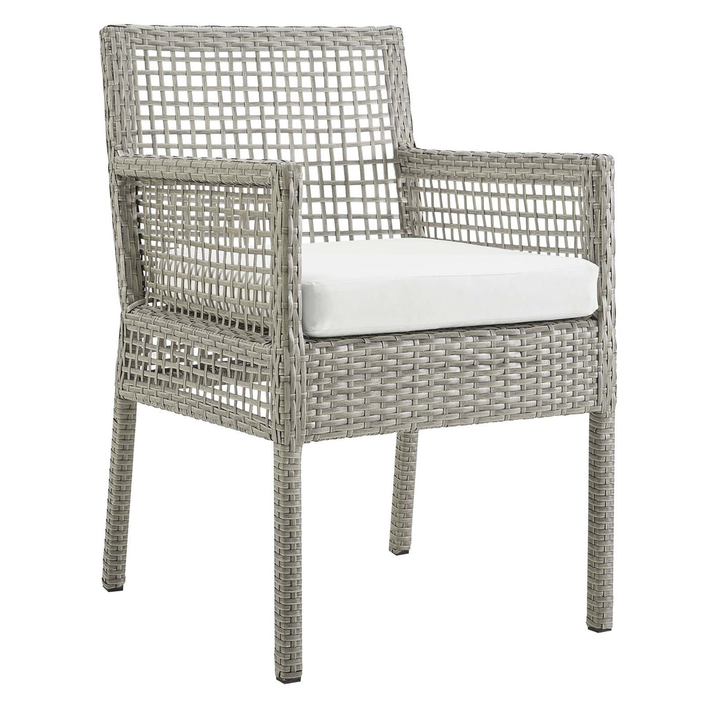 Aura Outdoor Patio Wicker Rattan Dining Armchair in Gray White