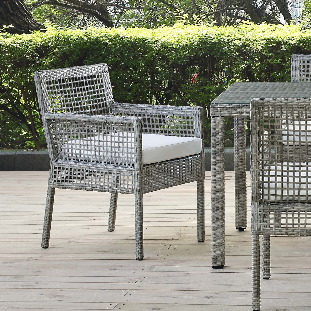 Aura Outdoor Patio Wicker Rattan Dining Armchair in Gray White