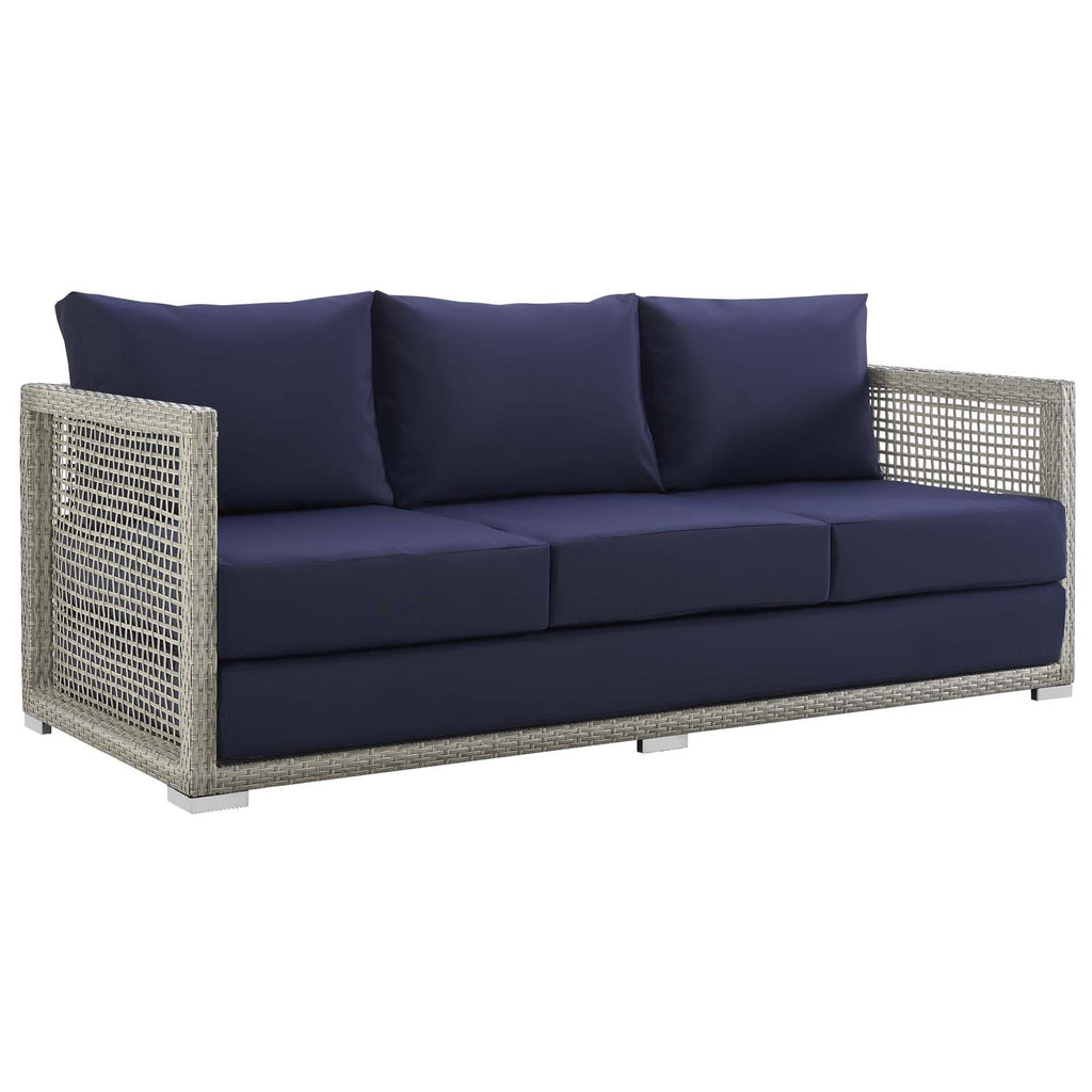 Aura Outdoor Patio Wicker Rattan Sofa in Gray Navy