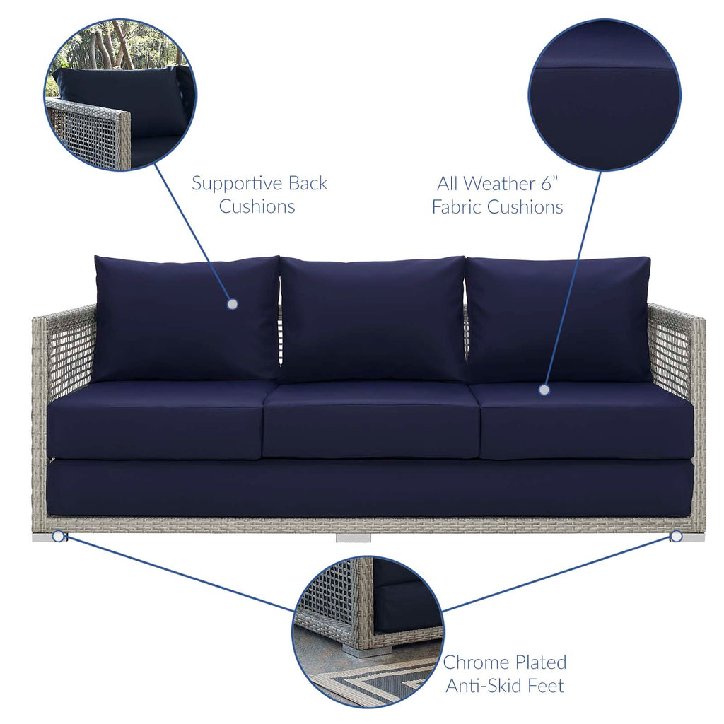 Aura Outdoor Patio Wicker Rattan Sofa in Gray Navy