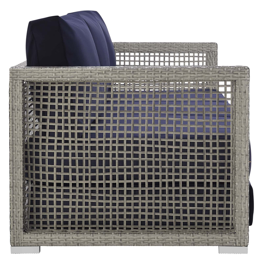 Aura Outdoor Patio Wicker Rattan Sofa in Gray Navy