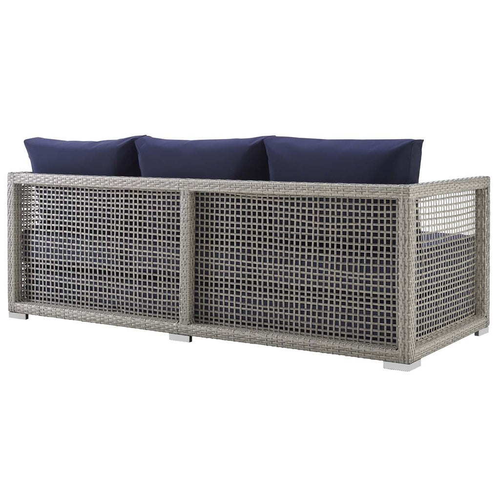 Aura Outdoor Patio Wicker Rattan Sofa in Gray Navy