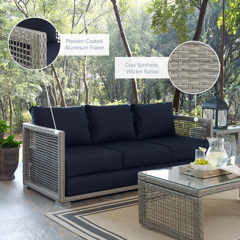 Aura Outdoor Patio Wicker Rattan Sofa in Gray Navy