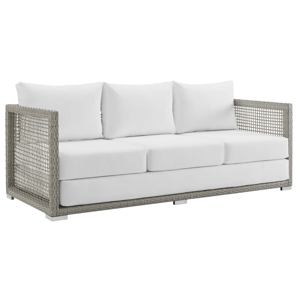 Aura Outdoor Patio Wicker Rattan Sofa in Gray White