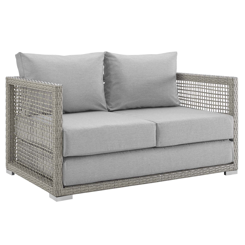 Aura Outdoor Patio Wicker Rattan Loveseat in Gray Gray