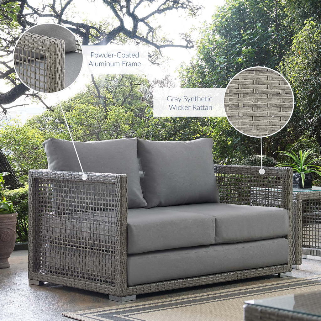 Aura Outdoor Patio Wicker Rattan Loveseat in Gray Gray