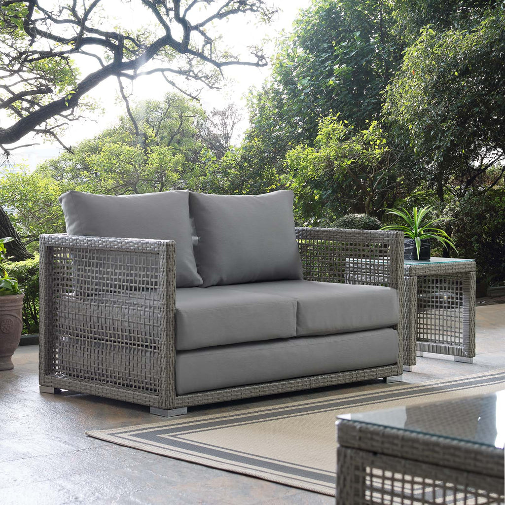 Aura Outdoor Patio Wicker Rattan Loveseat in Gray Gray