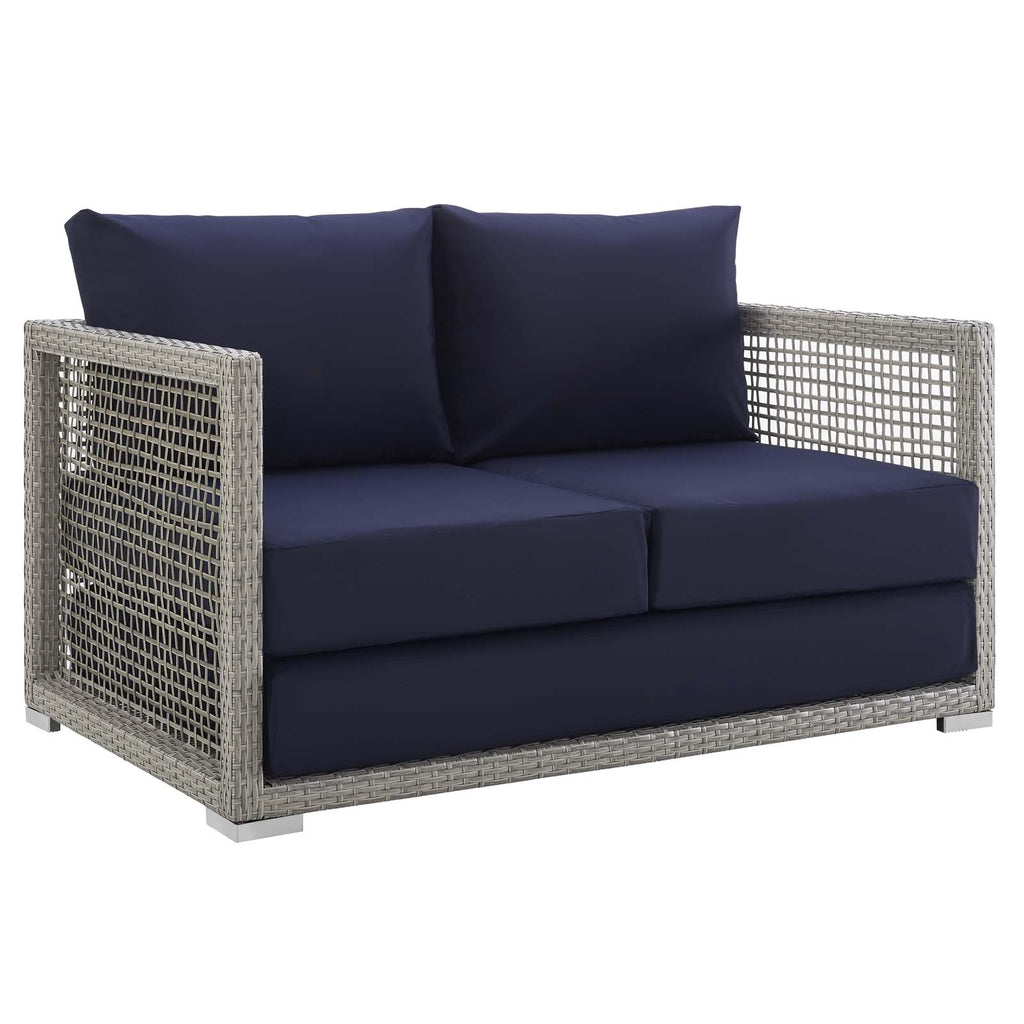 Aura Outdoor Patio Wicker Rattan Loveseat in Gray Navy